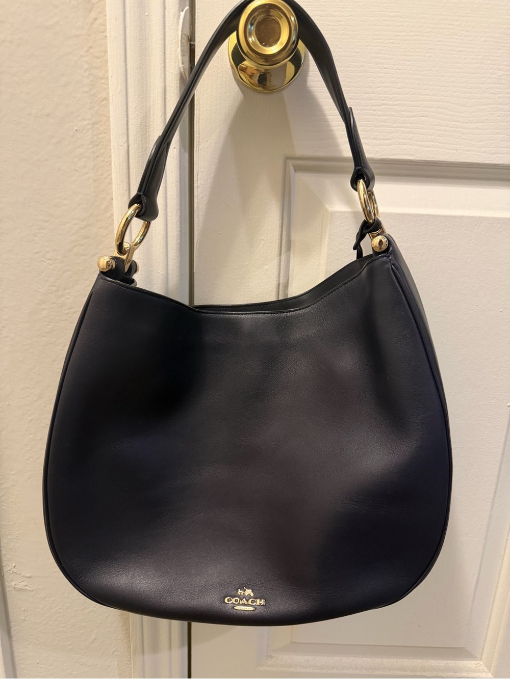 Coach Black Leather Shoulder Hobo with Gold Hardware